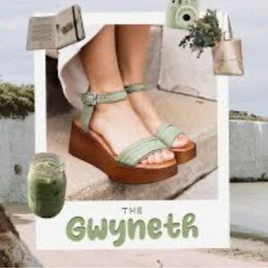 Miz Mooz Gwyneth Green Platform Sandals 10 Boho Gorp Lagenlook Leather